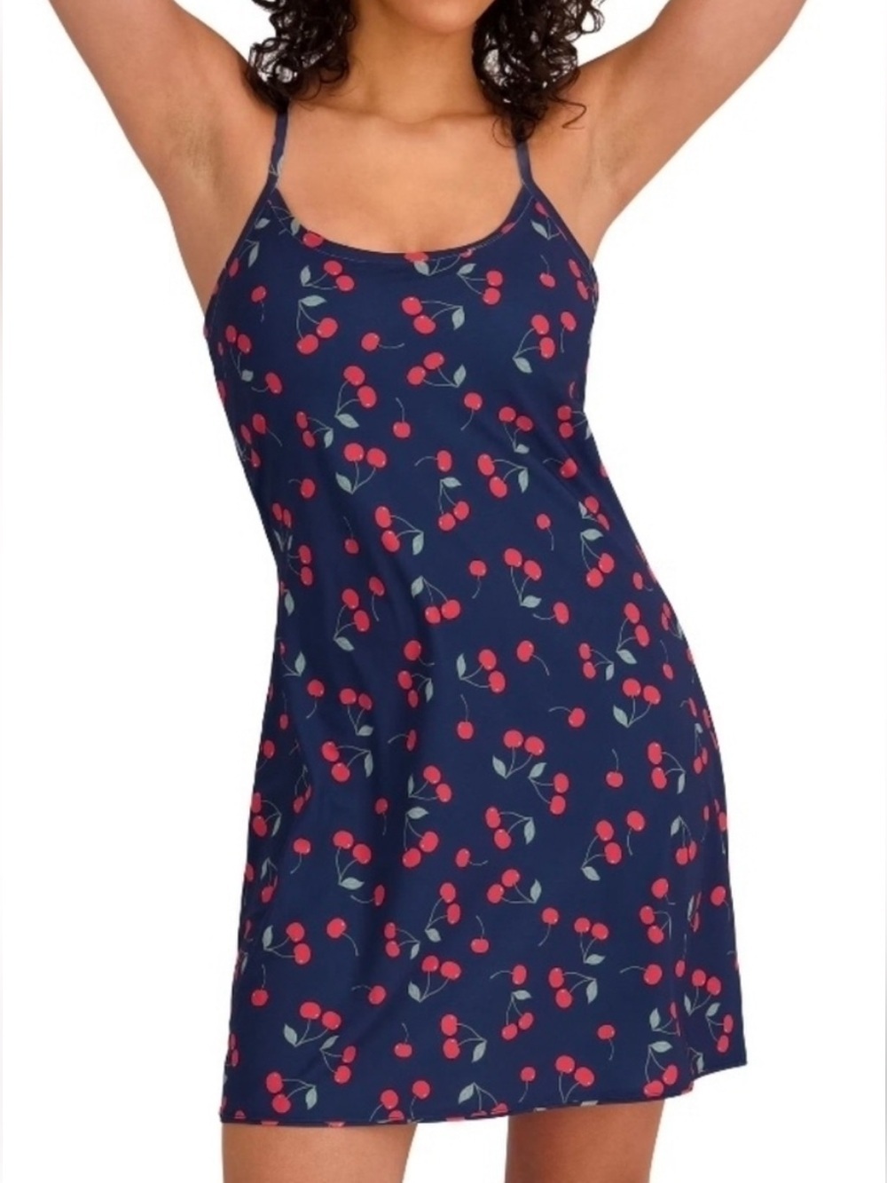 Outdoor Voices Navy Cherry-Print Exercise Mini Dress T-Back, XL